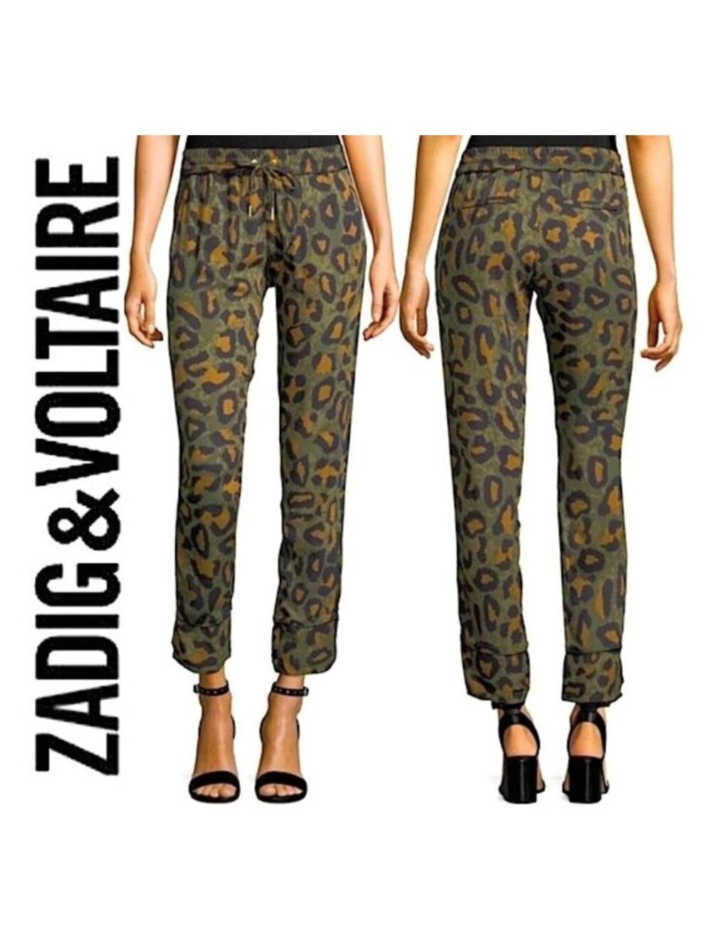 Zadig & Voltaire Parone Leopard Animal Print Drawstring Jogger Pants Size M